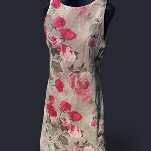 Connected Apparel Floral Midi Dress - Pink and Tan